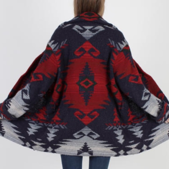 Vintage Ralph Lauren Aztec Hand Knit Wrap Cardigan - Picture 6 of 6